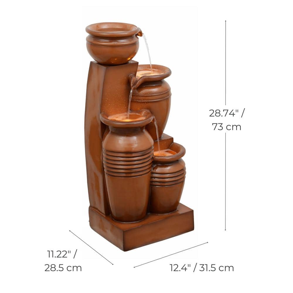 Terracotta Solar Powered 4-Tier Cascading Bowl Outdoor Fountain