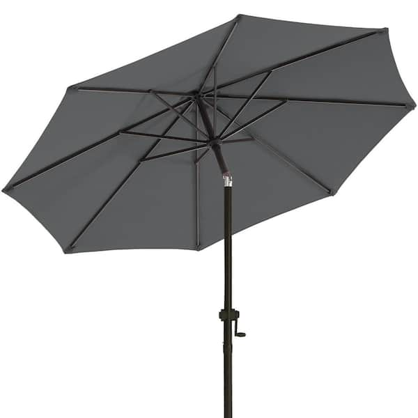 PASAMIC 9 ft. Market Umbrella Outdoor Patio Umbrella with Push Button Tilt Crank Garden, Lawn Pool in Dark Grey