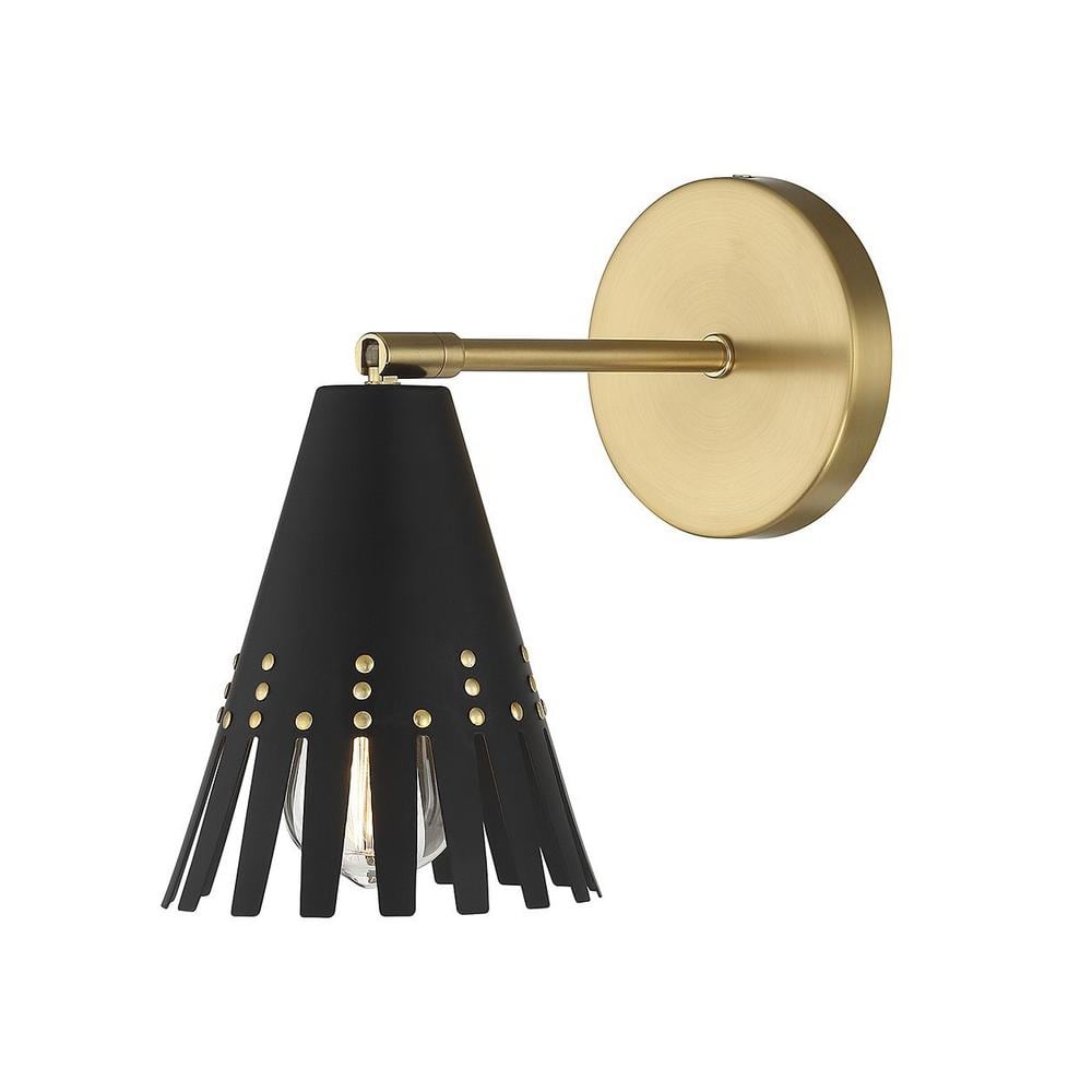 Ellie Matte Black and Natural Brass Adjustable Wall Sconce