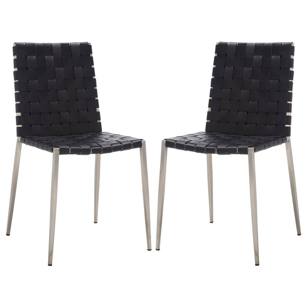 Rayne Black and Silver Woven Leather Dining Chairs, Set of 2