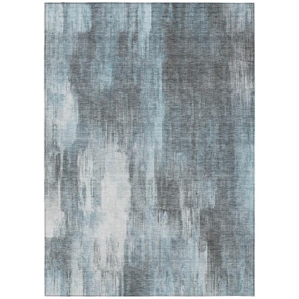 HomeRoots Teal 5 ft. x 8 ft. Woven Abstract Rectangle Indoor/Outdoor Area Rug