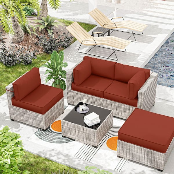 25.6 in. x 25.6 in. x 4 in. (9-Piece) Deep Seating Outdoor Sectional Cushion Terra Red