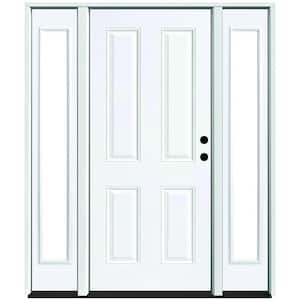 60 in. x 80 in. Element Series 4-Panel Primed White Left-Hand Steel Prehung Front Door w/ 10 in. Clear Glass Sidelites