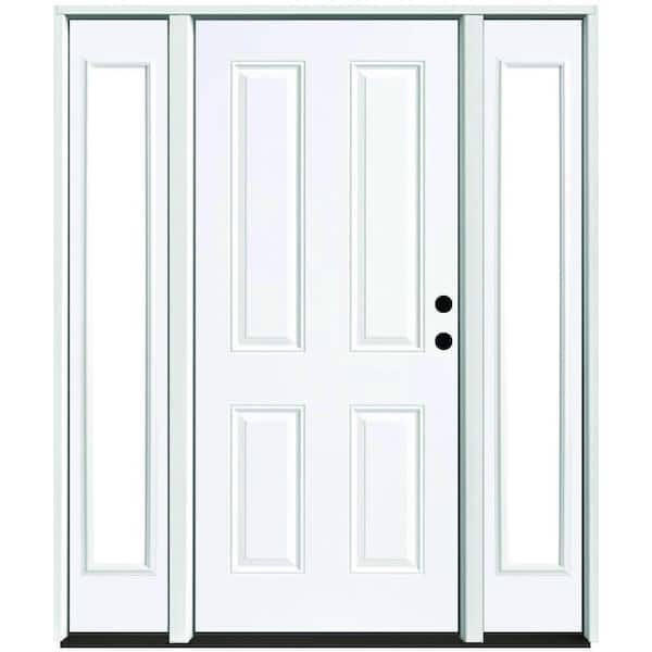 Steves & Sons 64 in. x 80 in. Element Series 4-Panel Primed White Left-Hand Steel Prehung Front Door w/ 12 in. Clear Glass Sidelites