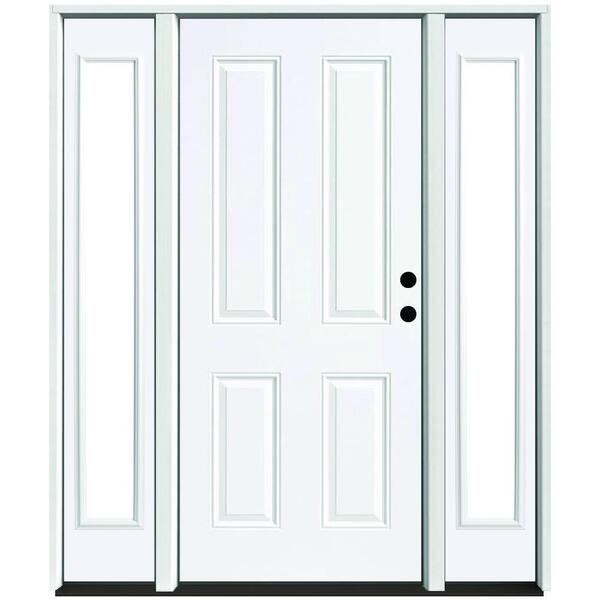 Steves & Sons 64 in. x 80 in. Element Series 4-Panel Primed White Left-Hand Steel Prehung Front Door w/ 12 in. Clear Glass Sidelites