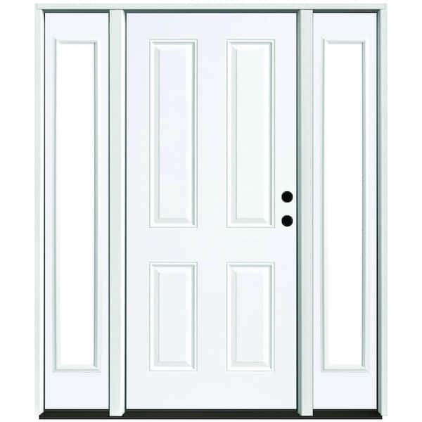 Steves & Sons 68 in. x 80 in. Element Series 4-Panel Primed White Left-Hand Steel Prehung Front Door w/ 14 in. Clear Glass Sidelites