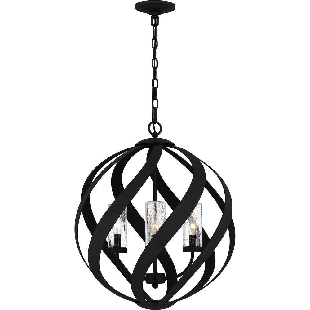 Matte Black Globe Pendant Light with Clear Seedy Glass Shades