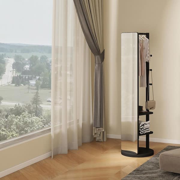 Black 17.7 in. W x 65.7 in. H Rectangle Rubber Wood Full Length Mirror