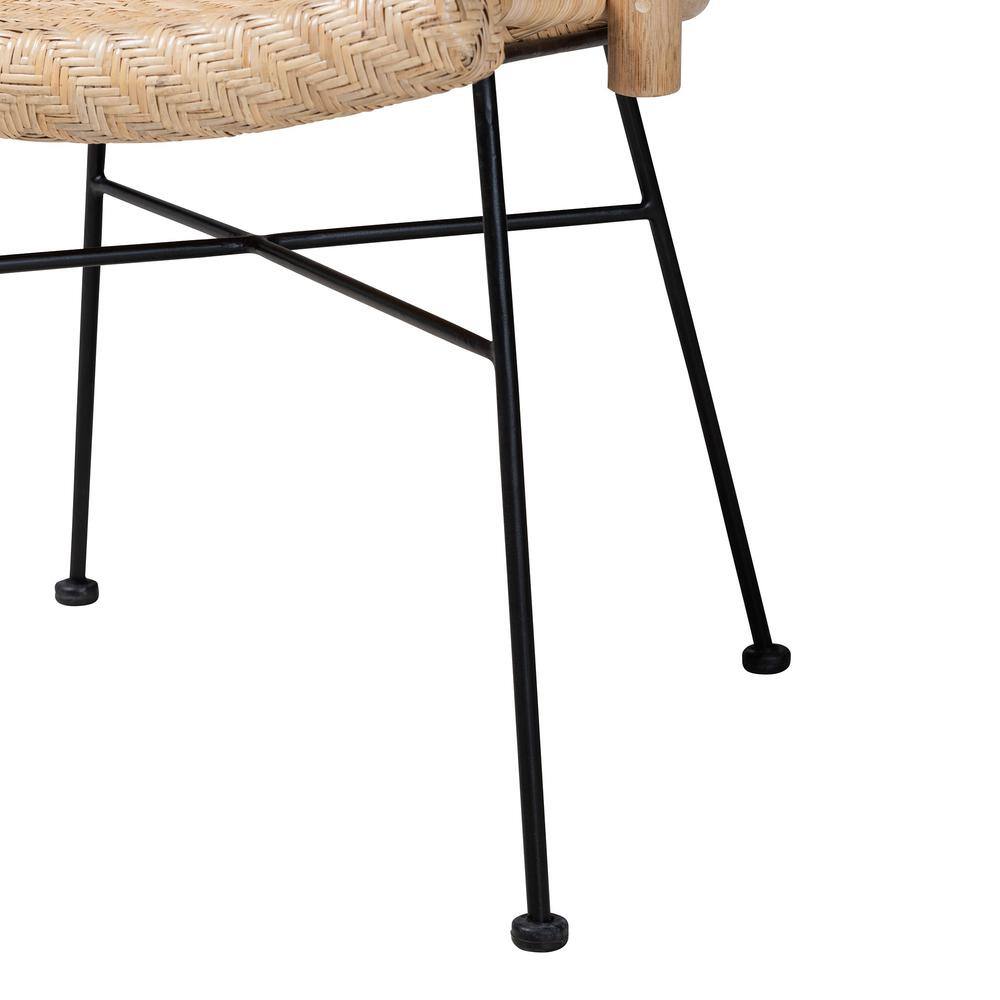 Natural Brown Rattan and Black Metal Dining Chair