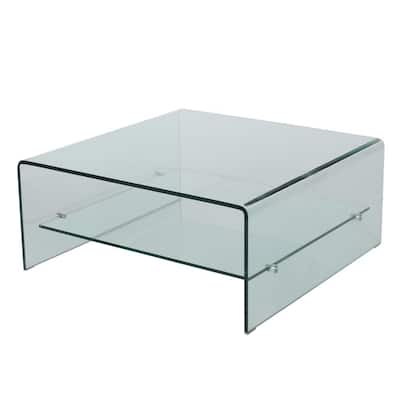 Atticus 32 in. Clear Medium Rectangle Glass Coffee Table with Shelf