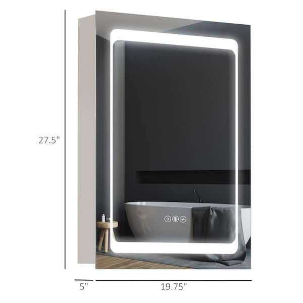 Tileon 19.75 in. W x 27.50 in. H Rectangular Steel Medicine Cabinet with Mirror, Lighted Organizer with 3-Shelves - Silver