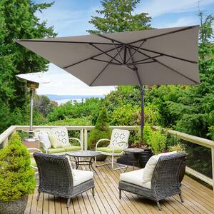 10 ft. x 10 ft. Aluminum Cantilever 360-Degree Rotation Offset Patio Umbrella with a Base in Gray