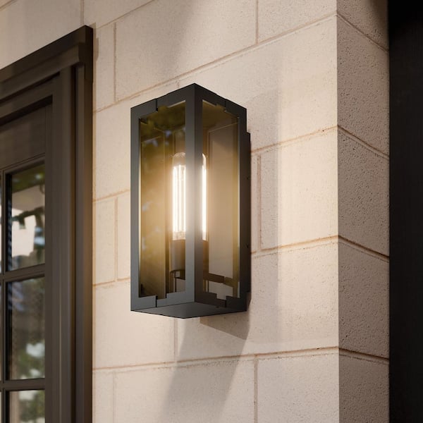 Calen 18.25 in. 1-Light Outdoor Wall Light with Clear Glass in Textured Black