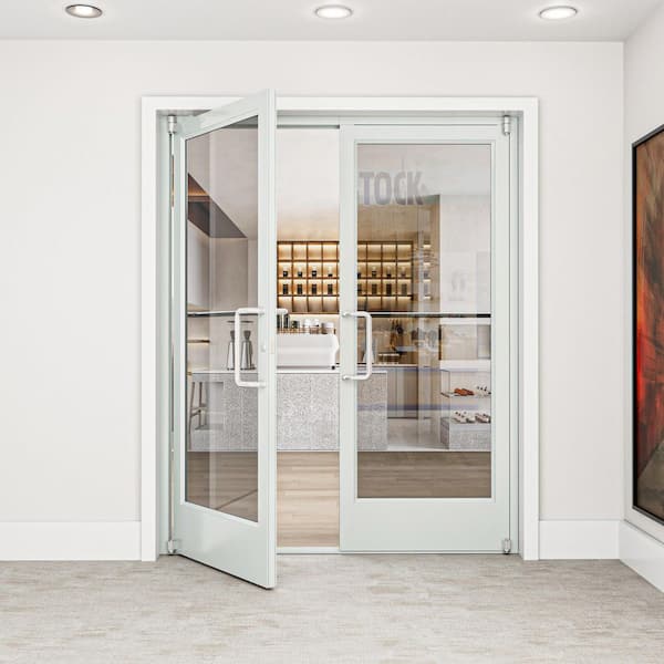 72 in. x 84 in. Bi-Parting Silver Anodized Aluminum Prehung Commercial Door Non Fire Rated
