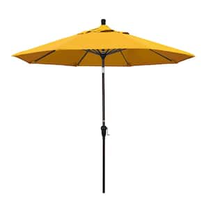 9 ft. Aluminum Market Auto Tilt Bronze Patio Umbrella in Yellow Pacifica