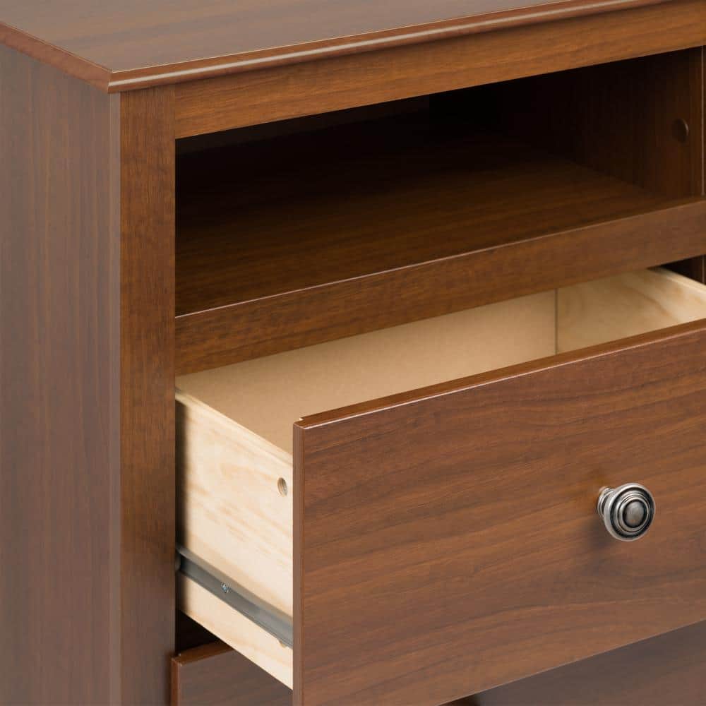 Elegant Cherry Nightstand with Open Shelf and Antique Bronze Knobs