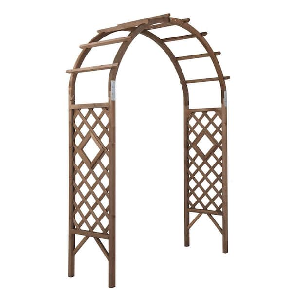 85 in. x 61 in. Wooden Garden Arbor Wedding Arch, 7 ft. Arch Backdrop Stand for Ceremony Wood Trellis for Plant Climbing