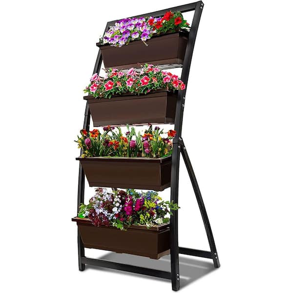Unbranded 6 ft. Raised Garden Bed - Vertical Garden Freestanding Raised Planter with 4 Container Boxes