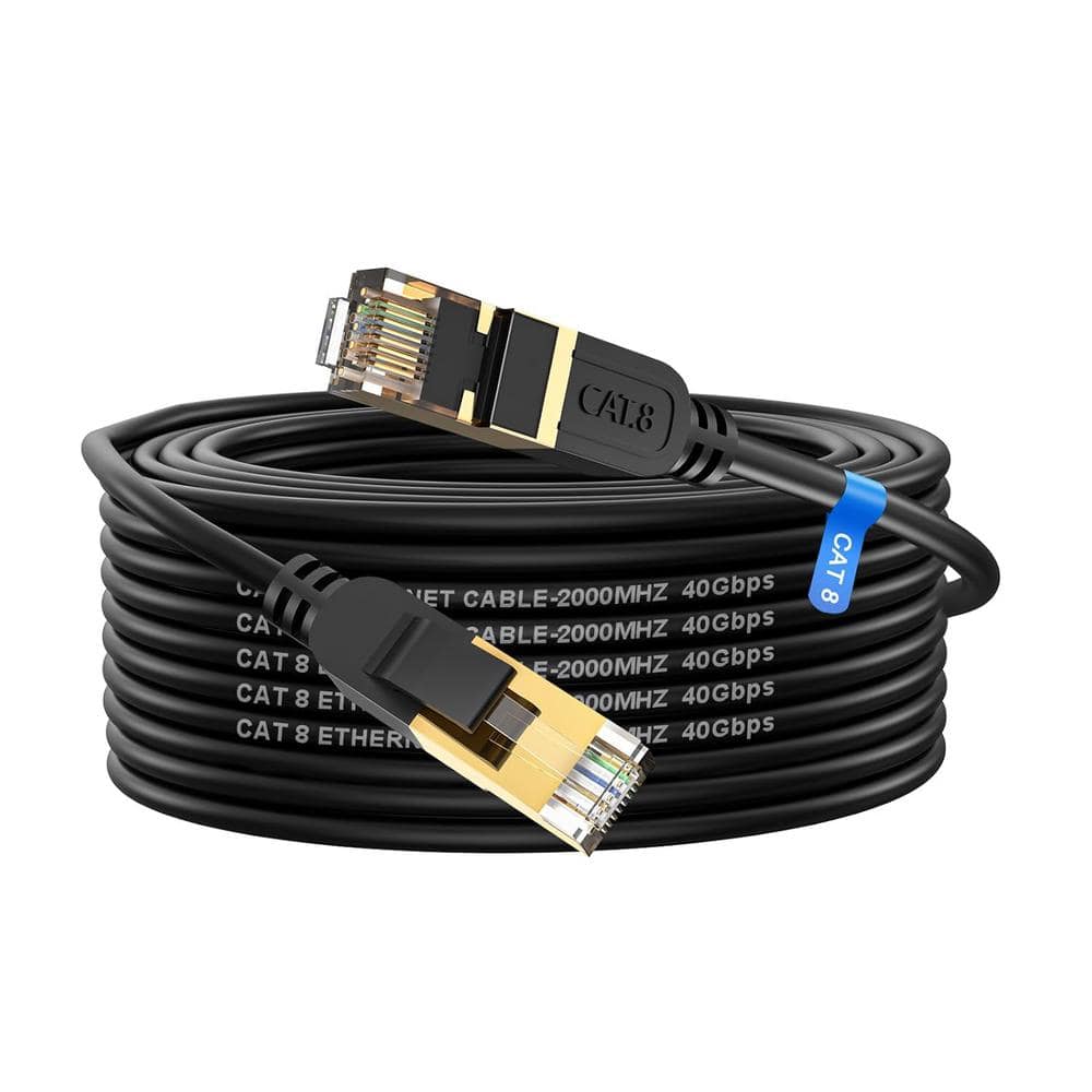 50 ft. Cat 8 LAN Network Cable Gold Plated RJ45 Connector for Router-Black