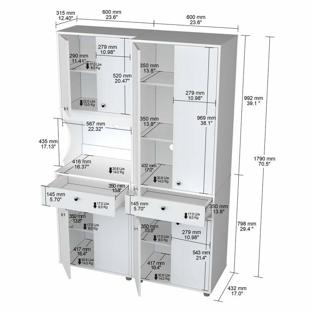 White Melamine 2-Piece Kitchen Microwave Cabinet Set