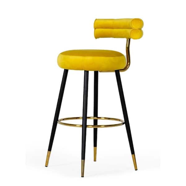 Benjara 33 in. Yellow and Black Low Back Metal Frame Bar Stool with Fabric Seat