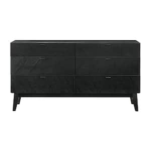 Black 6-Drawer 55 in. Wide Dresser Without Mirror