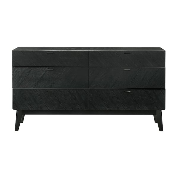 Benjara Black 6-Drawer 55 in. Wide Dresser Without Mirror