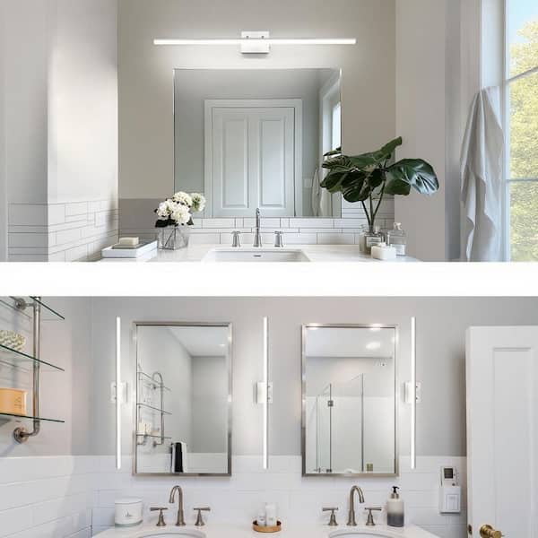 48 in. Nickel 1-Light Dimmable LED Vanity Light Bar, Modern Bathroom Wall Sconce with Adjustable Integrated Lighting