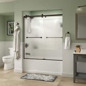 Mandara 60 x 58-3/4 in. Frameless Contemporary Sliding Bathtub Door in Bronze with Rain Glass