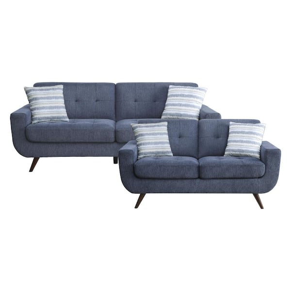EVERGLADE HOME Laguna 149.5 in. W Square Arm Fabric Rectangle Sofa in Blue with 5-Seats