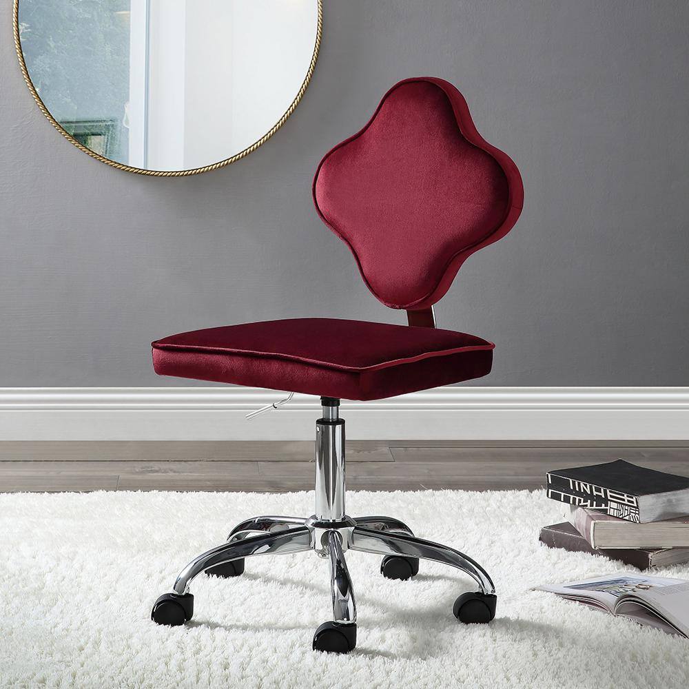Red Velvet Clover Leaf Swivel Office Chair with Metal Base