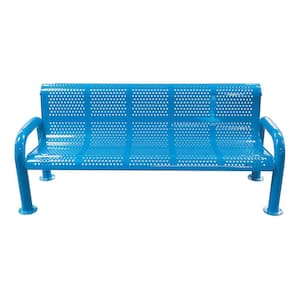 6 ft. Blue Metal U-Leg Perforated Roll Form Bench with Back