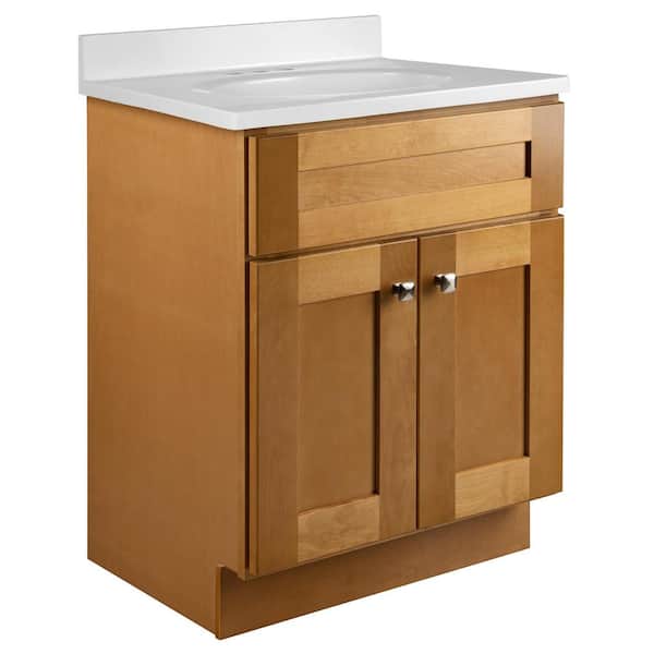 Brookings 25 in. W x 19 in. D Bathroom Vanity in Modern Birch with Solid White Cultured Marble Top, Assembled