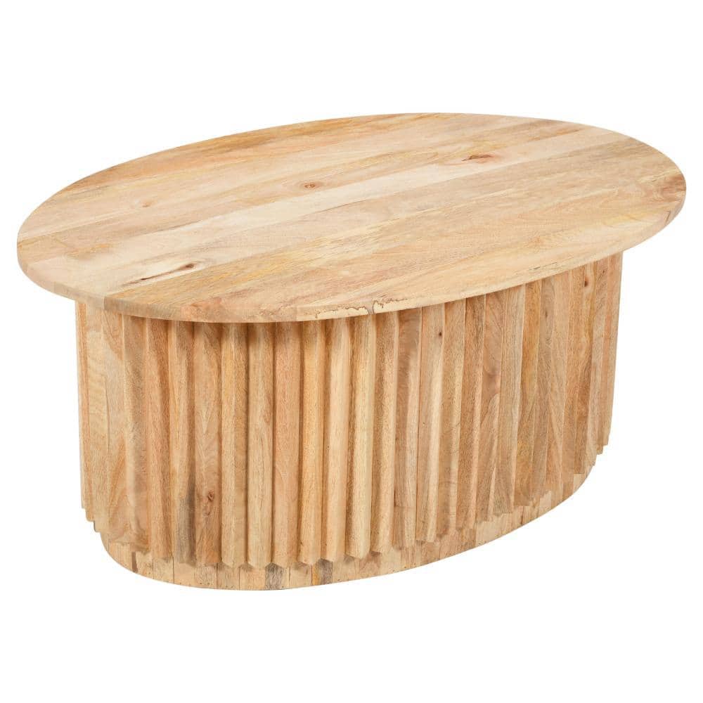 Natural Brown Oval Mango Wood Coffee Table with Hidden Storage