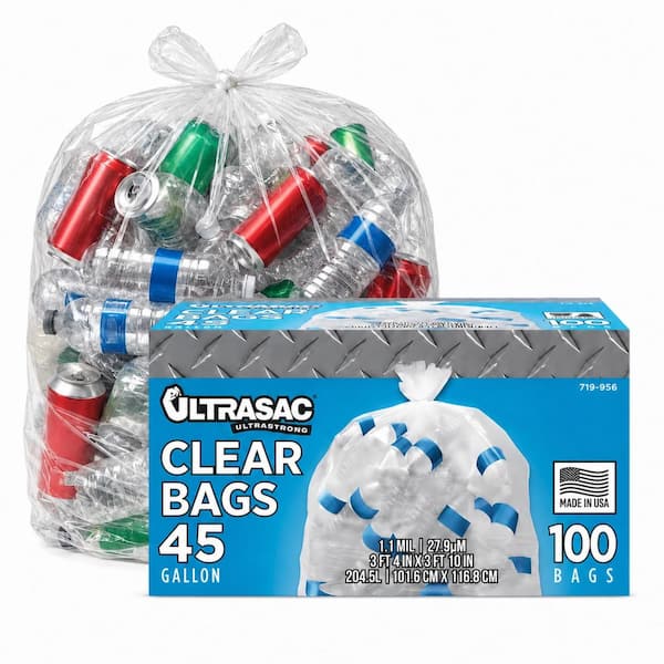 45 gal. Clear Recycling Bags - Extra large Clear Trash Bags Heavy Duty 1.1 Mil for Home and Commercial Use (100-Count)