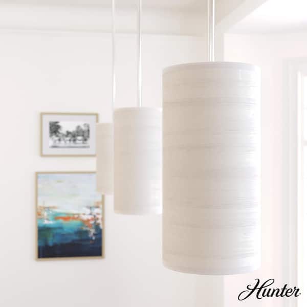 Hunter Solhaven 1-Light Brushed Nickel Island Mini-Pendant Light with Hardback Shade