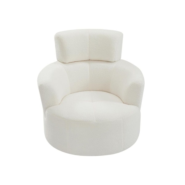 Qualler 360° Swivel White Barrel Chair with Adjustable Headrest