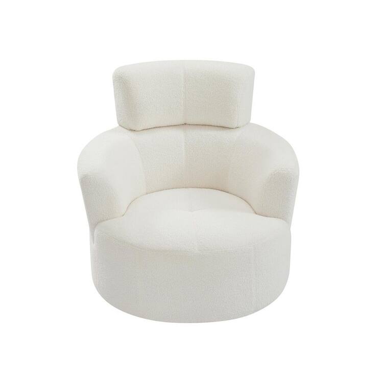 Qualler 360° Swivel White Barrel Chair with Adjustable Headrest