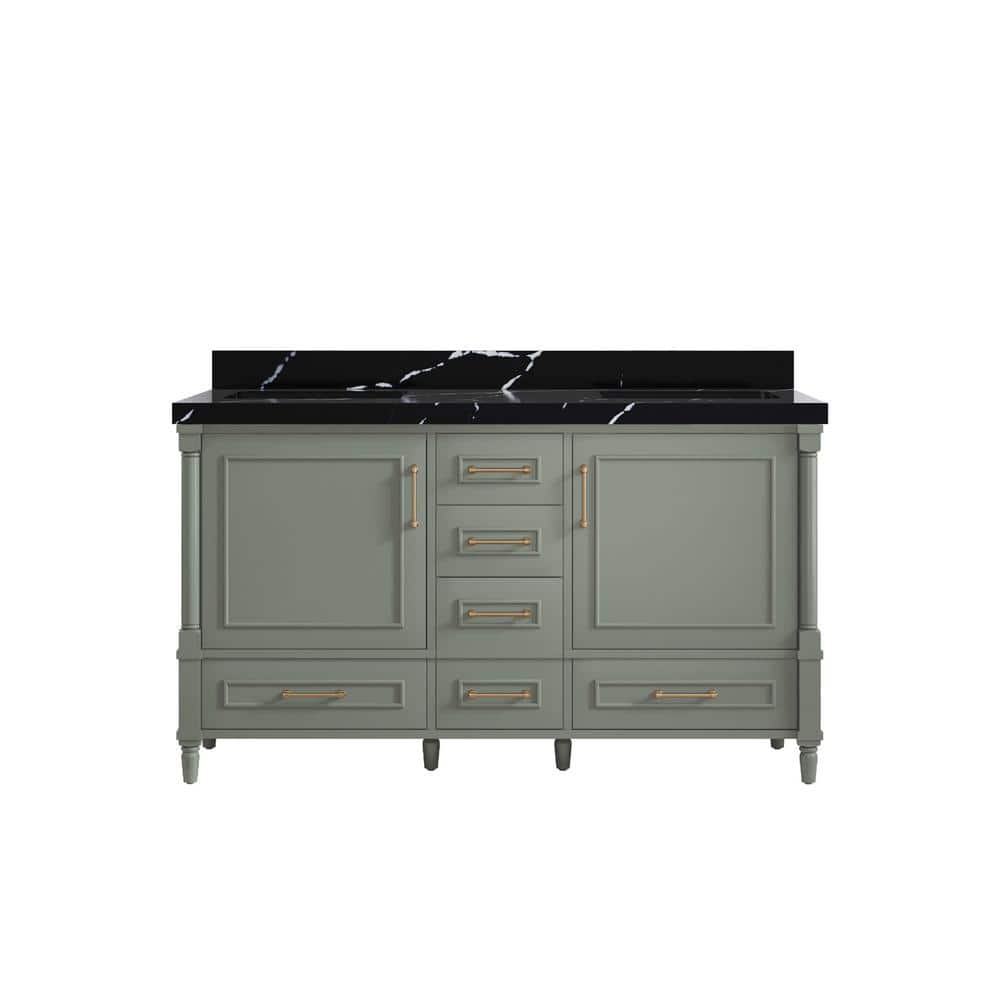 Hudson 60 in. W x 22 in. D x 36 in. H Double Sink Bath Vanity in Evergreen with 2 in. Calacatta Black Quartz Top price history on PriceWatchPro