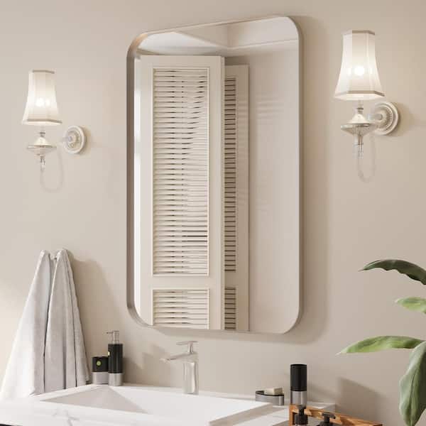 24 in. W x 36 in. H Rectangular Aluminum Framed Wall Bathroom Vanity Mirror in Silver