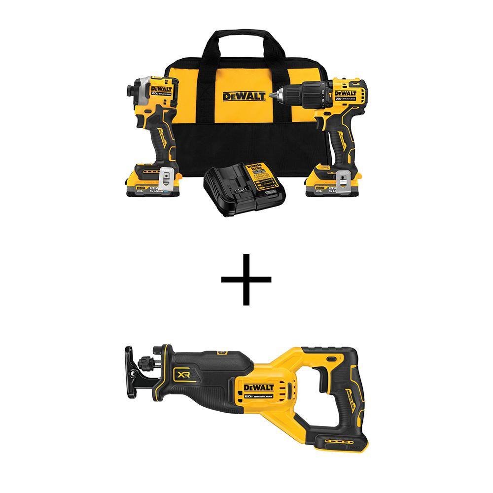 20V MAX Lithium-Ion Brushless Cordless 2 Tool Combo Kit and Reciprocating Saw with (2) 1.7Ah Batteries, Charger and Bag -  DEWALT, DCK254E2WCS382B