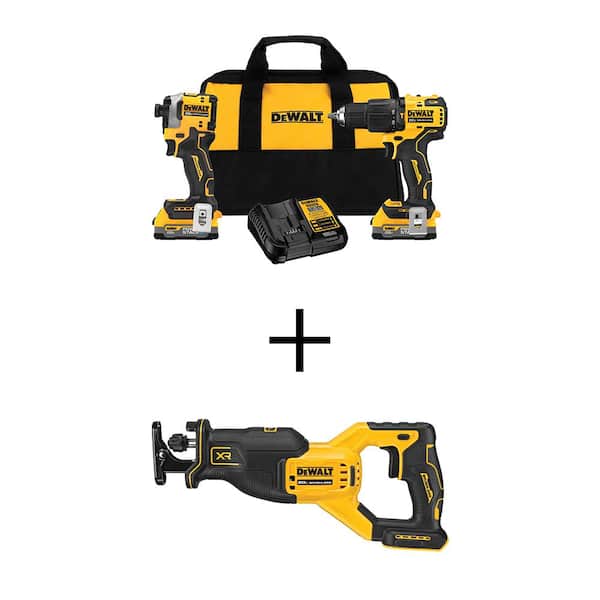 DEWALT 20V MAX Lithium-Ion Brushless Cordless 2 Tool Combo Kit and Reciprocating Saw with (2) 1.7Ah Batteries, Charger and Bag