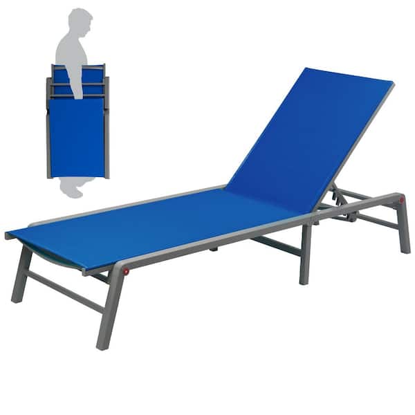 KOZYARD Outdoor Lounge Chair Foldable Lounge Chair with 5-Adjustable Backrest Patio Lounger Assemble-Free Recliner (Blue)