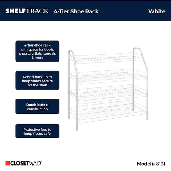 Rubbermaid Freestanding 4-Tier Wire Shelf Shoe Rack and Organizer, White
