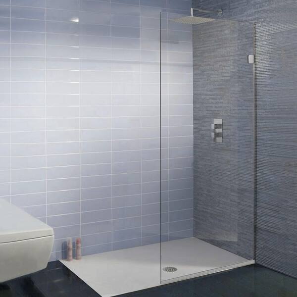 Fab Glass and Mirror Madeira 36 in. x 76 in. Fixed Grid Pattern Shower Screen with Enduroshield 3/8 in. Thick Clear Tempered Glass