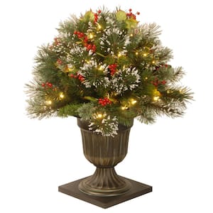 24 in. Wintry Pine Porch Bush with Clear Lights