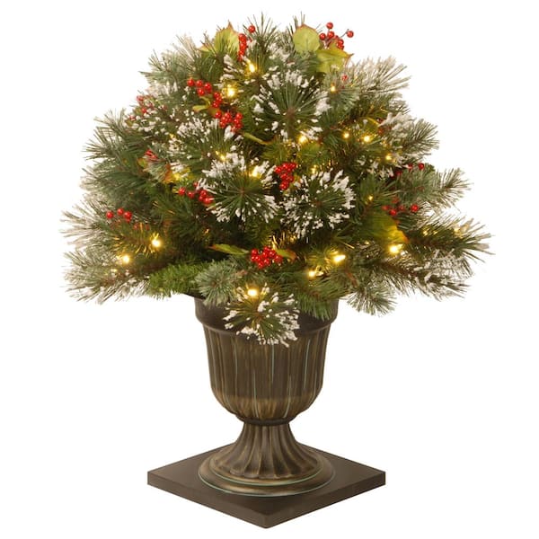 National Tree Company 24 in. Wintry Pine Porch Bush with Clear Lights