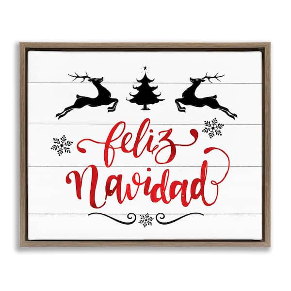 Stupell Industries Feliz Navidad Holiday Reindeer by Lettered and Lined Brown Floater Frame Abstract Graphic Art Print 17 in. x 21 in.