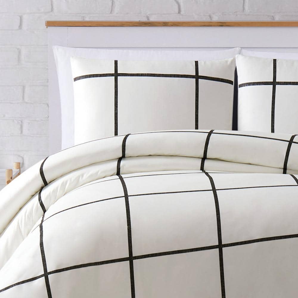 Modern White and Black Cotton Twin XL Sham Set