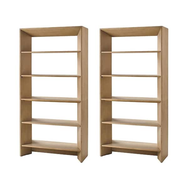 JAYDEN CREATION Tullia 76 in. Tall Natural Wood Bookcase Set of 2
